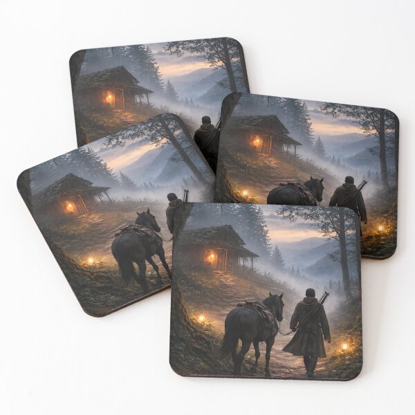 Item preview, Journey to the Hidden Cabin – Fantasy Forest Evening Art designed and sold by KnitOfShadoF.