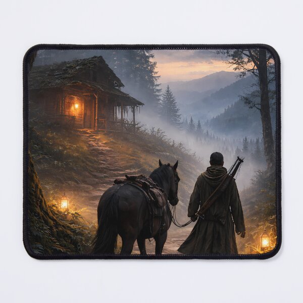 Item preview, Journey to the Hidden Cabin – Fantasy Forest Evening Art designed and sold by KnitOfShadoF.