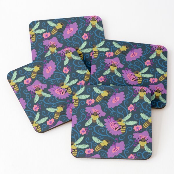 Item preview, Hand Drawn Chalky Honeybee and Purple Flower Pattern designed and sold by paldronma.