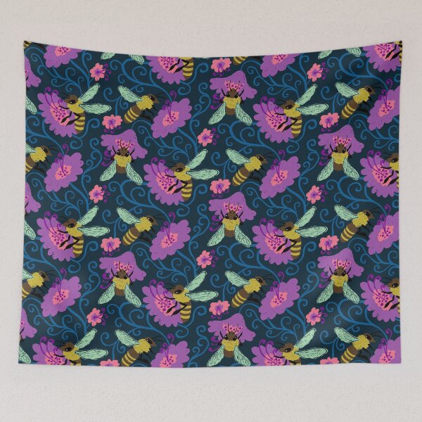 Item preview, Hand Drawn Chalky Honeybee and Purple Flower Pattern designed and sold by paldronma.