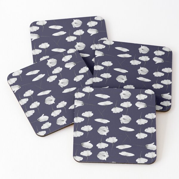 Item preview, White poppies pattern on dark blue background designed and sold by by-jwp.