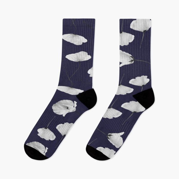 Item preview, White poppies pattern on dark blue background designed and sold by by-jwp.