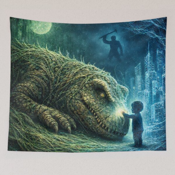 Item preview, The Last Touch – Child and Sleeping Giant Fantasy Art designed and sold by KnitOfShadoF.