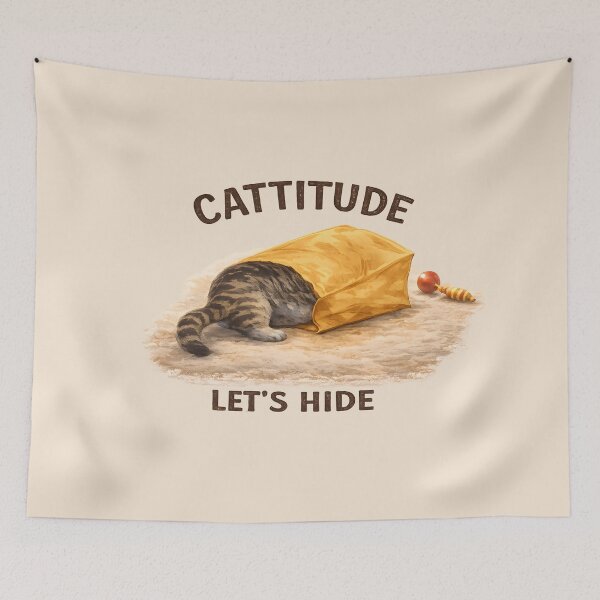 Item preview, Cattitude – Funny Hiding Cat in Paper Bag Illustration designed and sold by blankTeeShirt.