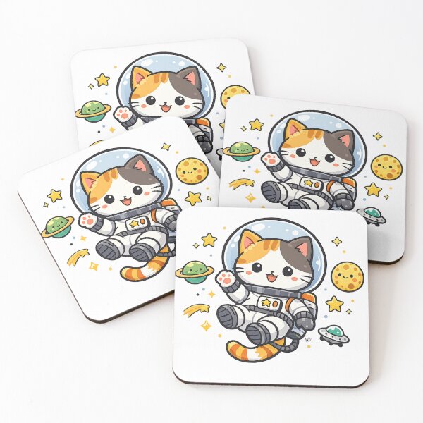 Item preview, A cute astronaut cat floating through space surrounded by tiny planets and stars. Perfect for cat lovers, kawaii fans and anyone who loves adorable space themed designs. designed and sold by ArtBlo.