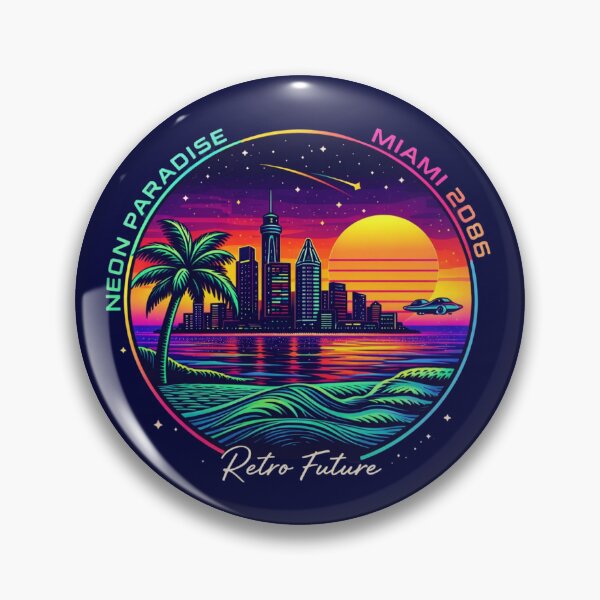 Item preview, Neon Paradise – Miami 2086 Retro Future Emblem Design designed and sold by Dogandesighn.