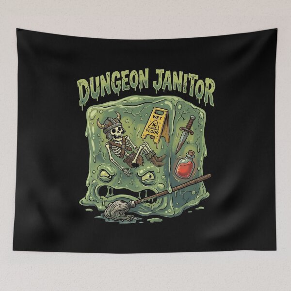 Item preview, Dungeon Janitor Wet Floor Funny Gelatinous Cube Monster designed and sold by Fenay Designs.