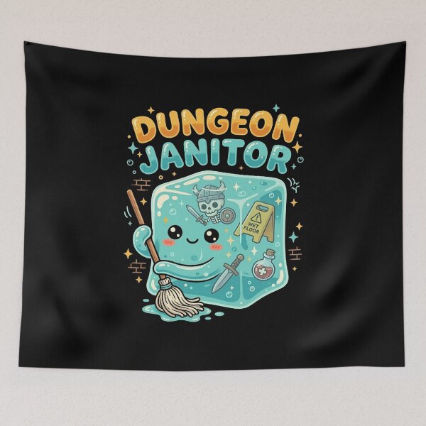 Item preview, Cute Dungeon Janitor Wet Floor Gelatinous Cube RPG designed and sold by Fenay Designs.