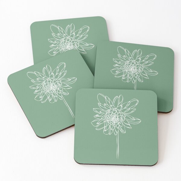 Item preview, Dahlia Flower, Line Drawing Symmetric Minimalist Aesthetic Natural Design Mint Green designed and sold by SWSandraWechner.