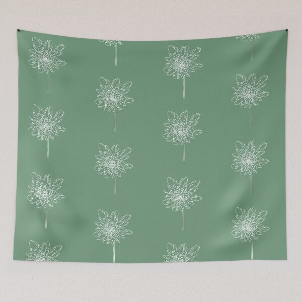 Item preview, Dahlia Flower, Line Drawing Symmetric Minimalist Aesthetic Natural Design Mint Green designed and sold by SWSandraWechner.