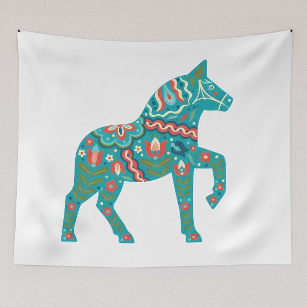 Item preview, Caballo Dala turquesa – Fusión de arte popular escandinavo por heidiannemorris © designed and sold by FOLK ART FUSION by heidiannemorris.