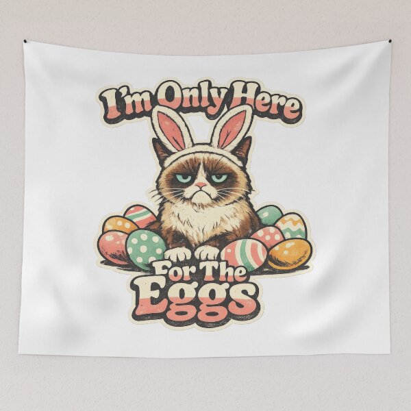 Item preview, Sarcastic Grumpy Cat Easter Design – Bunny Ears, Pastel Eggs, Funny 70s Typography designed and sold by olenapetol.