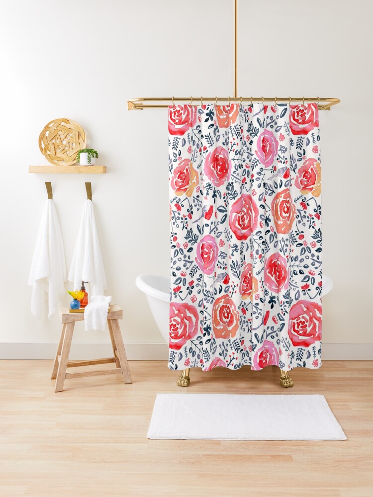 Magenta Red Navy Watercolor Roses Shower Curtain By Tigatiga Redbubble