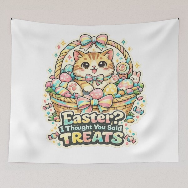Item preview, Cute Chubby Cat in Easter Basket – Funny Cartoon Easter Illustration, Pastel Treats designed and sold by olenapetol.