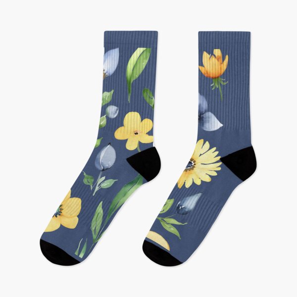 Item preview, Yellow + Indigo Blue Spring Florals designed and sold by EllieHeartCo.