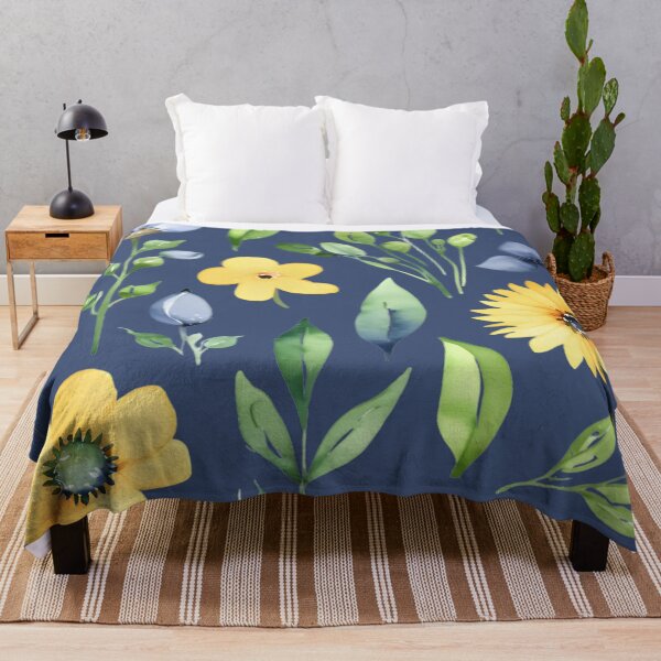 Item preview, Yellow + Indigo Blue Spring Florals designed and sold by EllieHeartCo.