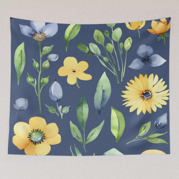 Item preview, Yellow + Indigo Blue Spring Florals designed and sold by EllieHeartCo.