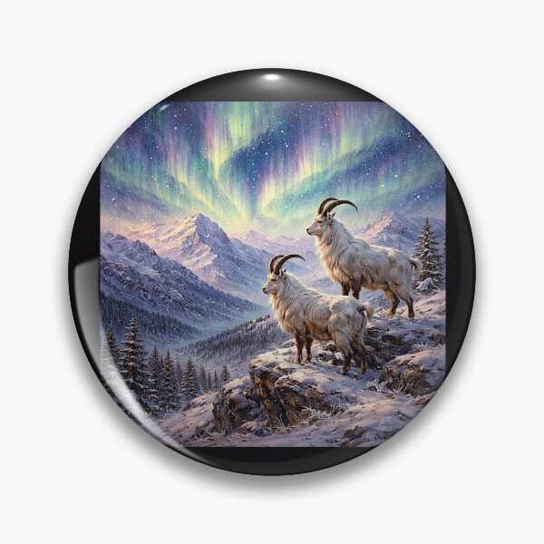 Item preview, Aurora Over Frozen Peaks with Mountain Goat designed and sold by Helios Be. Lavsh.