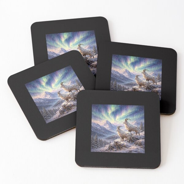 Item preview, Aurora Over Frozen Peaks with Mountain Goat designed and sold by Helios Be. Lavsh.