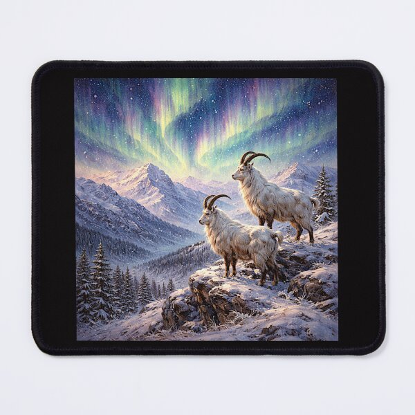 Item preview, Aurora Over Frozen Peaks with Mountain Goat designed and sold by Helios Be. Lavsh.