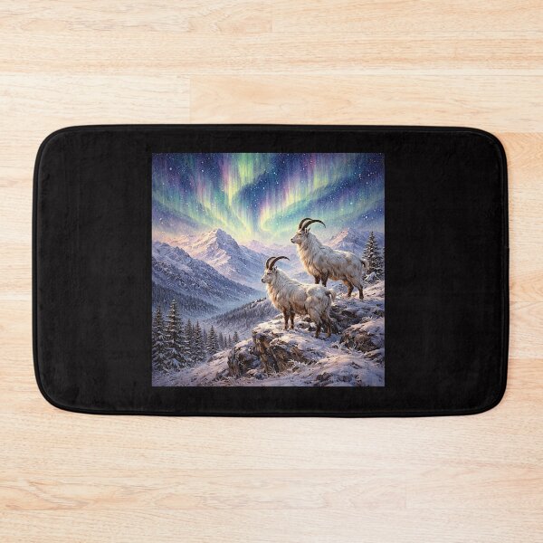 Item preview, Aurora Over Frozen Peaks with Mountain Goat designed and sold by Helios Be. Lavsh.