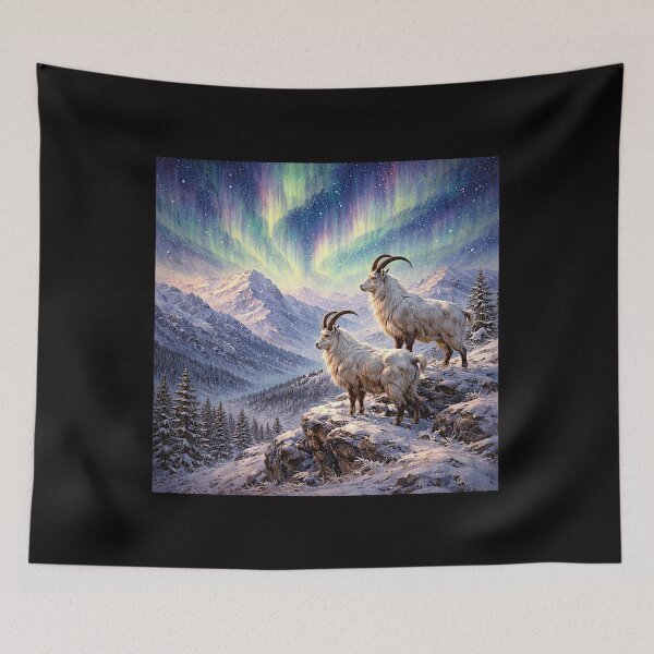 Item preview, Aurora Over Frozen Peaks with Mountain Goat designed and sold by Helios Be. Lavsh.