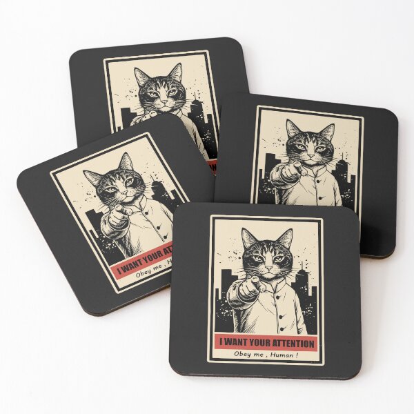 Item preview, "Obey Me, Human!" Funny Bossy Cat Vintage Propaganda Poster designed and sold by Cipher & Soul.