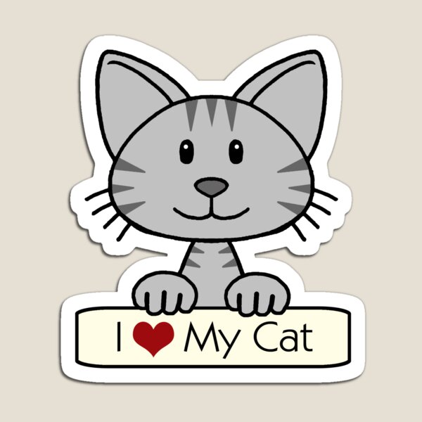 Gray Striped Cat - I Love My Cat Magnet