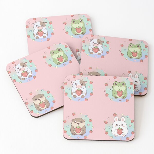 Item preview, Cute Strawberry Animals Kawaii Set – Cow Frog Otter Bunny Pastel Aesthetic designed and sold by LavinyArt.