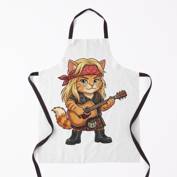 Item preview, Blond Rockstar Cat with Acoustic Guitar and Red Paisley Bandana designed and sold by jhofmank.