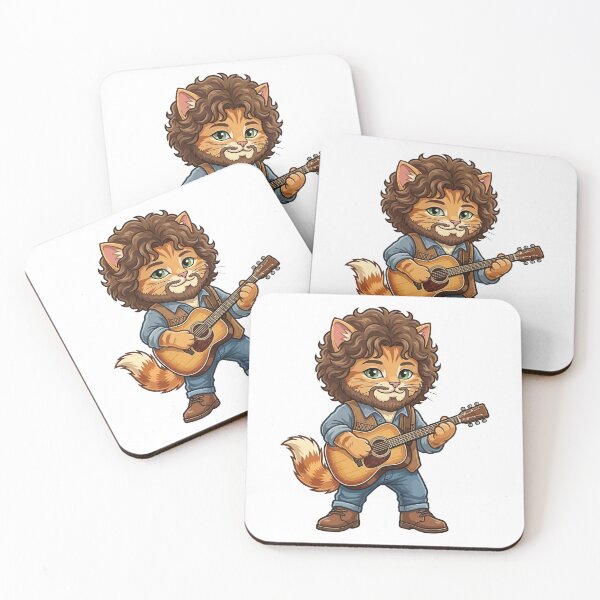 Item preview, Bob Dylan Inspired Folk Rock Cat with Beard and Acoustic Guitar designed and sold by jhofmank.