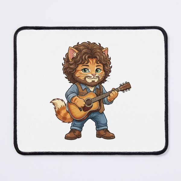 Item preview, Bob Dylan Inspired Folk Rock Cat with Beard and Acoustic Guitar designed and sold by jhofmank.