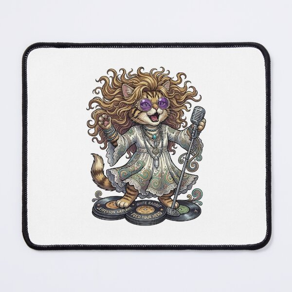 Item preview, Hippie Psychedelic Cat with Big Hair and Jefferson Airplane Records designed and sold by jhofmank.