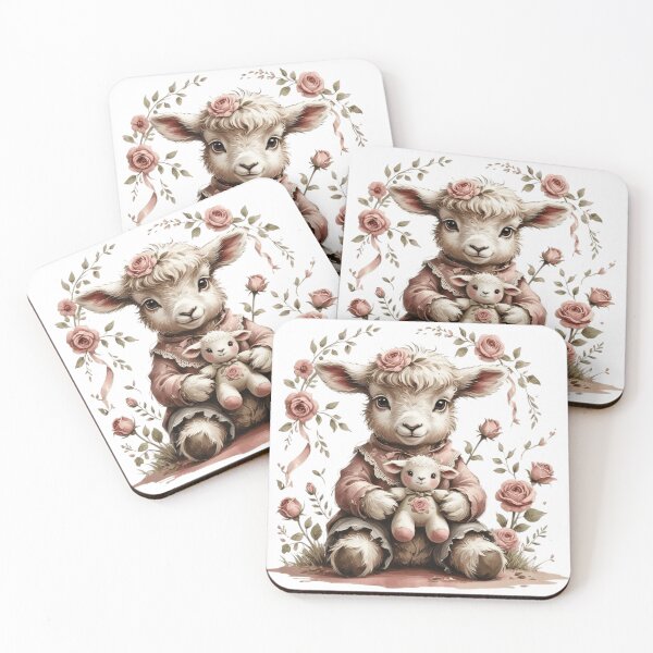 Item preview, Vintage Watercolor Baby Lamb Holding Sheep Plushie designed and sold by AQUILAKREO.