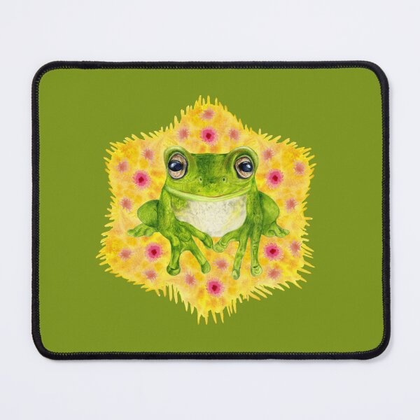 Item preview, The green frog, on a yellow and flowery background designed and sold by Beltrida.