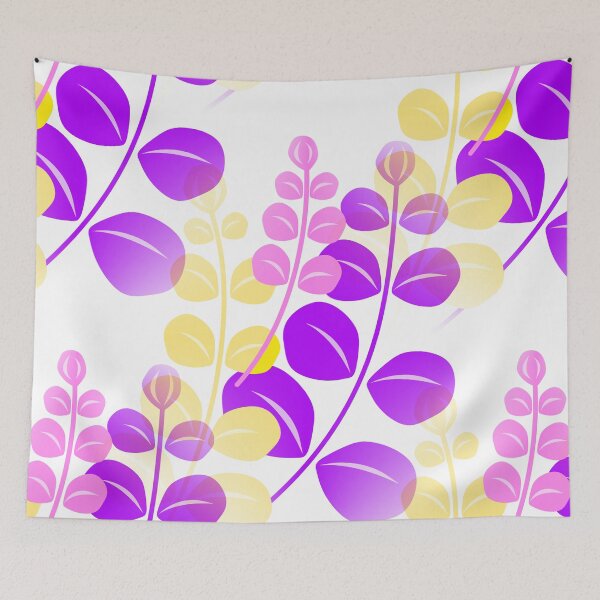 Item preview, Retro 60's 70's Tropical Leaf Pattern in Purple, Pink and Yellow designed and sold by MellowCat.