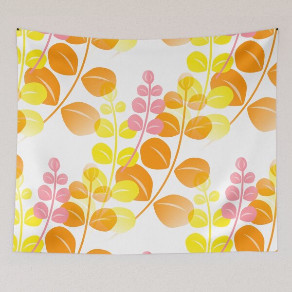 Item preview, Retro 60's, 70's Tropical Leaf Pattern in Orange, Yellow and Pink designed and sold by MellowCat.
