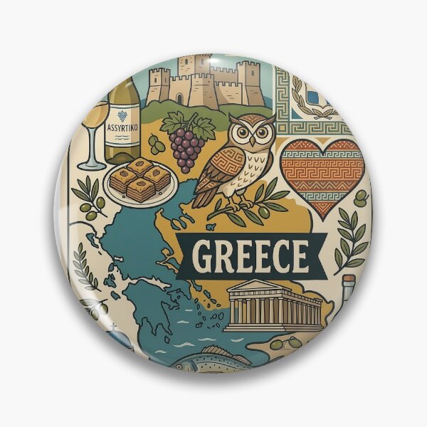 Item preview, Greece Travel Poster – Vintage Style Greek Culture Illustration designed and sold by FlatlineArtCo.