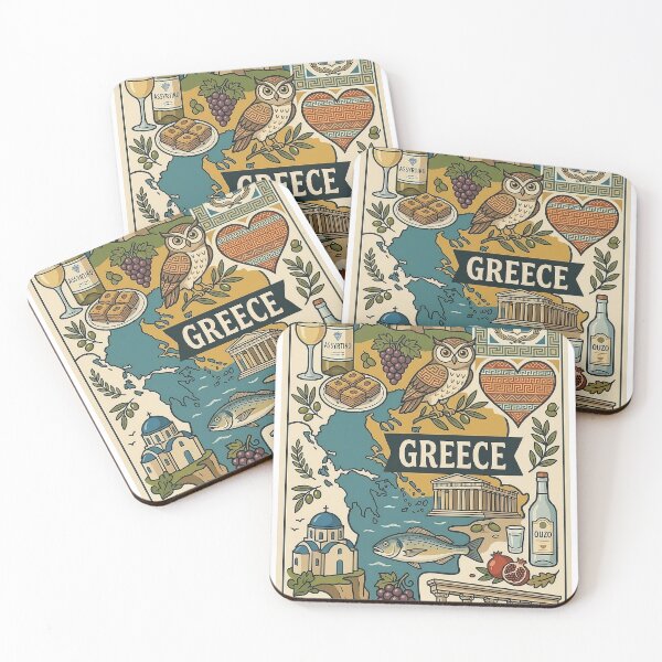 Item preview, Greece Travel Poster – Vintage Style Greek Culture Illustration designed and sold by FlatlineArtCo.