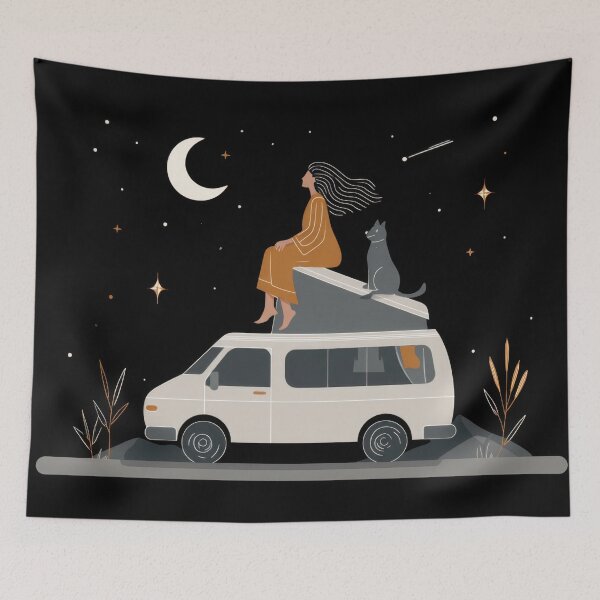 Item preview, Woman sits on van roof with cat designed and sold by anytka.