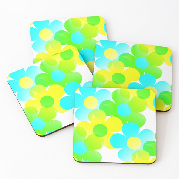 Item preview, 60's 70's Retro Vintage Pop Flower Pattern in Green, Blue and Yellow designed and sold by MellowCat.