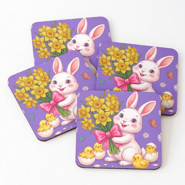 Item preview, Cute Easter Bunny Holding Spring Daffodils with Hatching Chicks designed and sold by MaisonMaroMara.