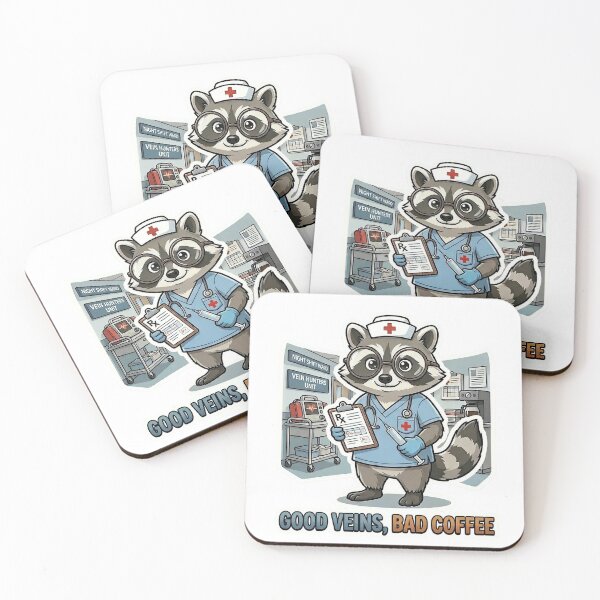 Item preview, Good Veins Bad Coffee Funny Raccoon Nurse Sticker - Night Shift Vein Hunter Art - Medical Professional Pun Decal designed and sold by Desperate Measures.