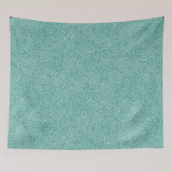 Item preview, Green and White Monstera Leaves Outlines Pattern designed and sold by winterpumpkin.