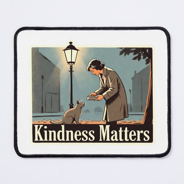 Item preview, Woman feeding a cat under a street lamp at night showing kindness in a quiet urban setting designed and sold by SpaceartLilu.