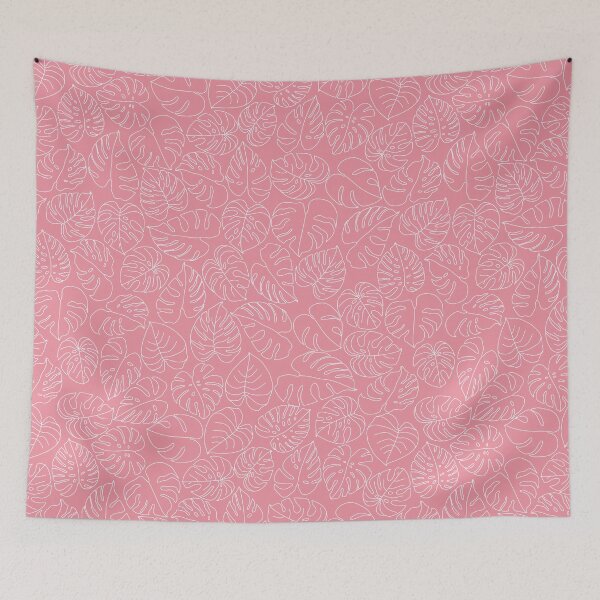 Item preview, Pink and White Monstera Leaves Outlines Pattern designed and sold by winterpumpkin.