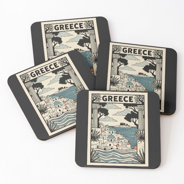 Item preview, Vintage Greece Travel Poster Santorini Blue Domes Retro Art designed and sold by Cipher & Soul.