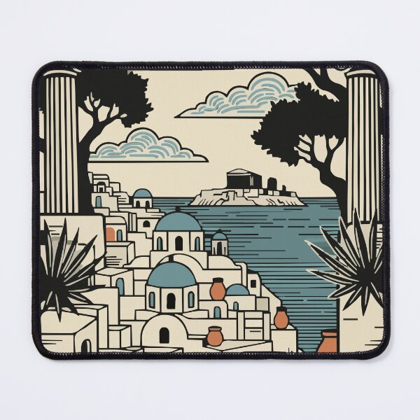 Item preview, Vintage Greece Travel Poster Santorini Blue Domes Retro Art designed and sold by Cipher & Soul.