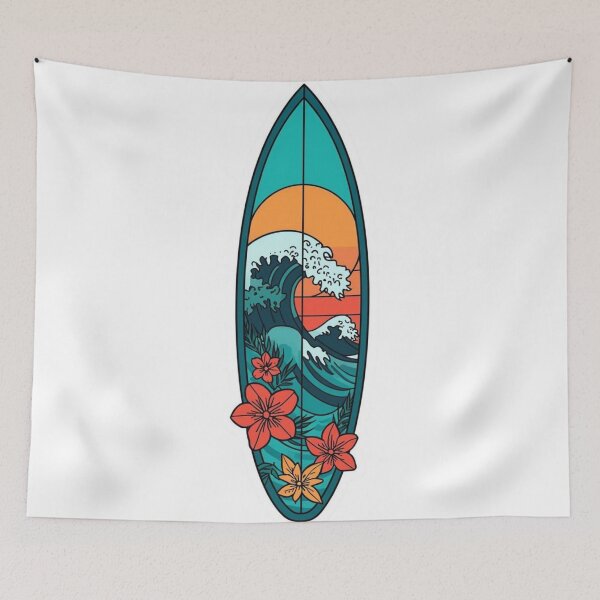 Item preview, Surfboard Tropical Waves Summer Beach Surf Sticker designed and sold by NeonNerdStudio.