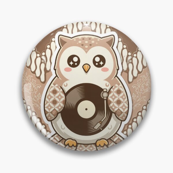 Item preview, Kawaii Owl DJ Vinyl Batik Pattern – Cute Retro Music Sticker designed and sold by ahfas86.